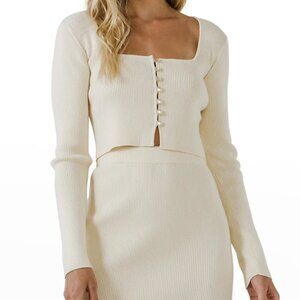 Endless Rose Size Unknown Ivory Cropped Rib Knit Cardigan Sweater, EUC